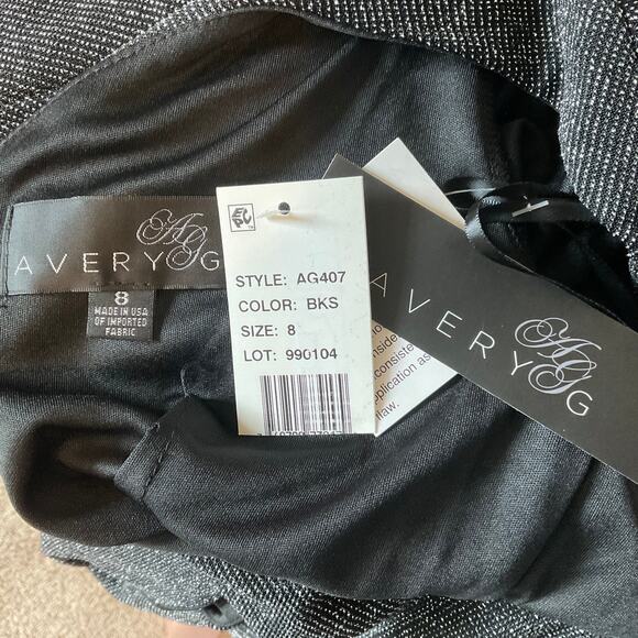 Avery G Metallic Knit Draped Back Midi Sheath Cocktail Dress Black Size 8 - Picture 11 of 13